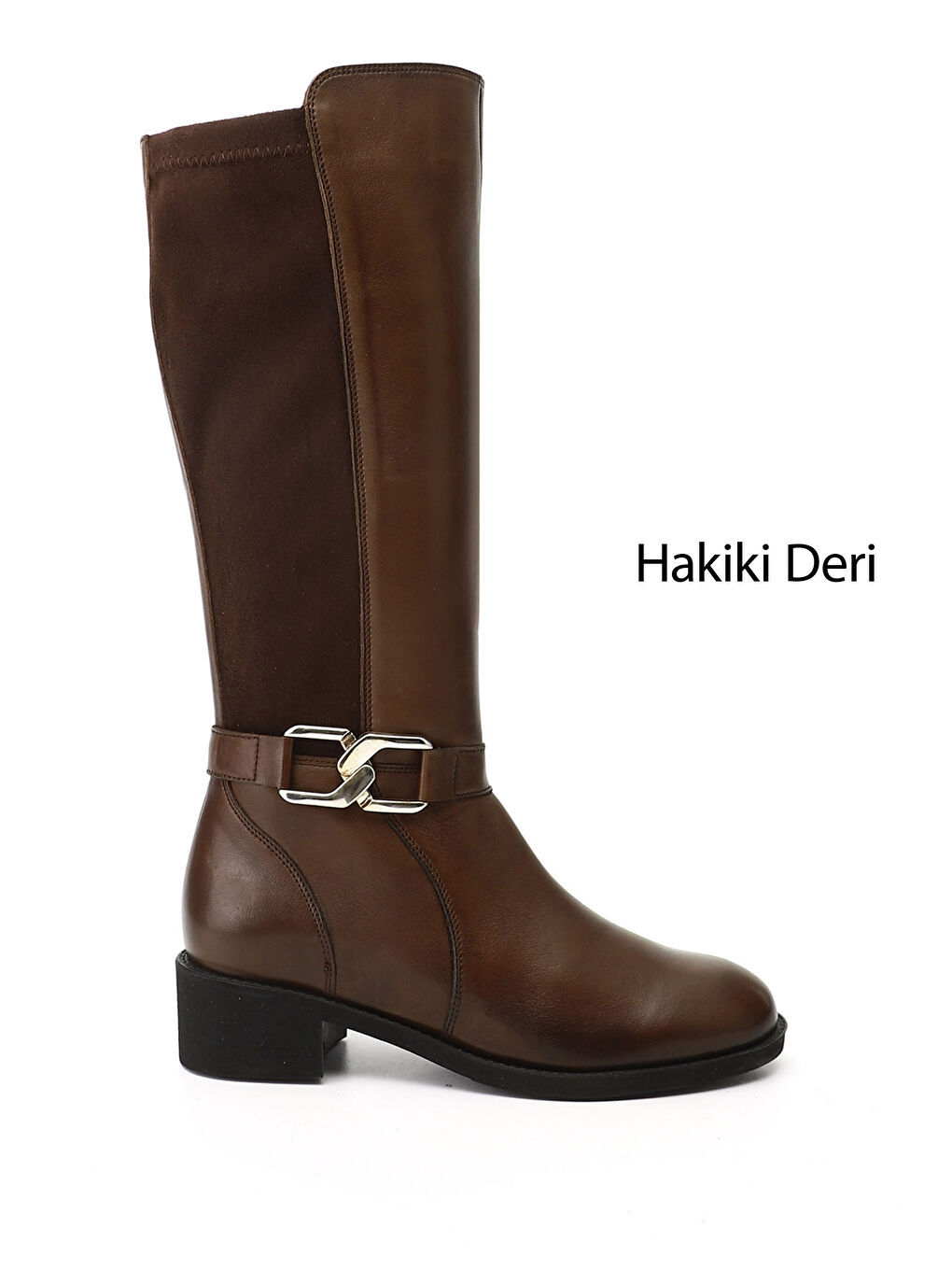 Kahverengi Kadın KAHVERENGİ Fermuarlı Kalın Topuklu Hakiki Deri Çizme