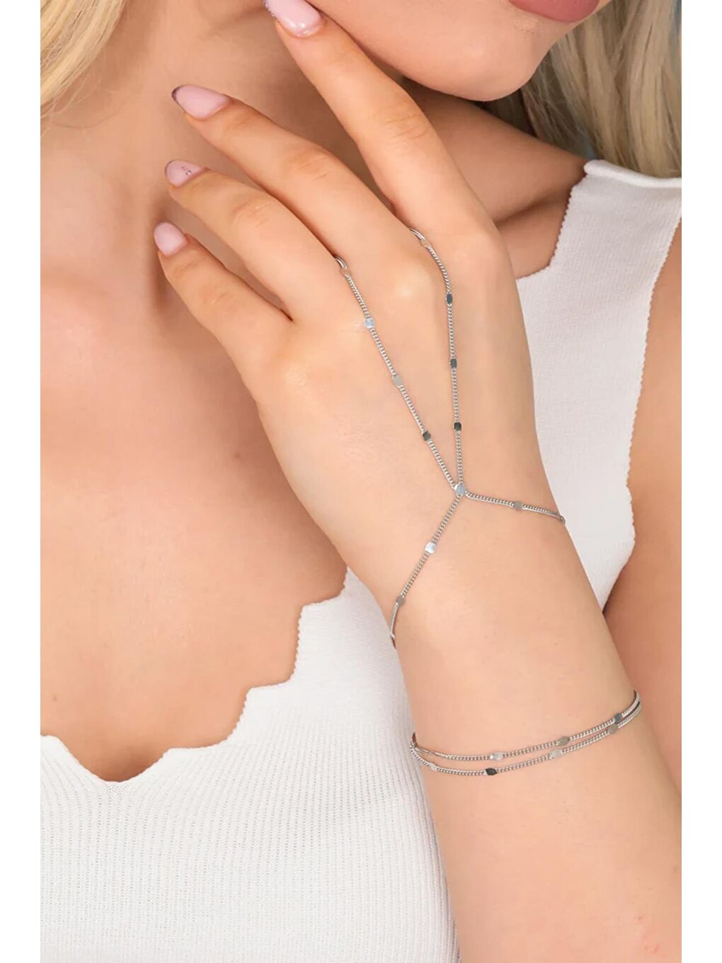 Gri Gümüş Renk Minimal Çelik Zincir Şahmeran-2