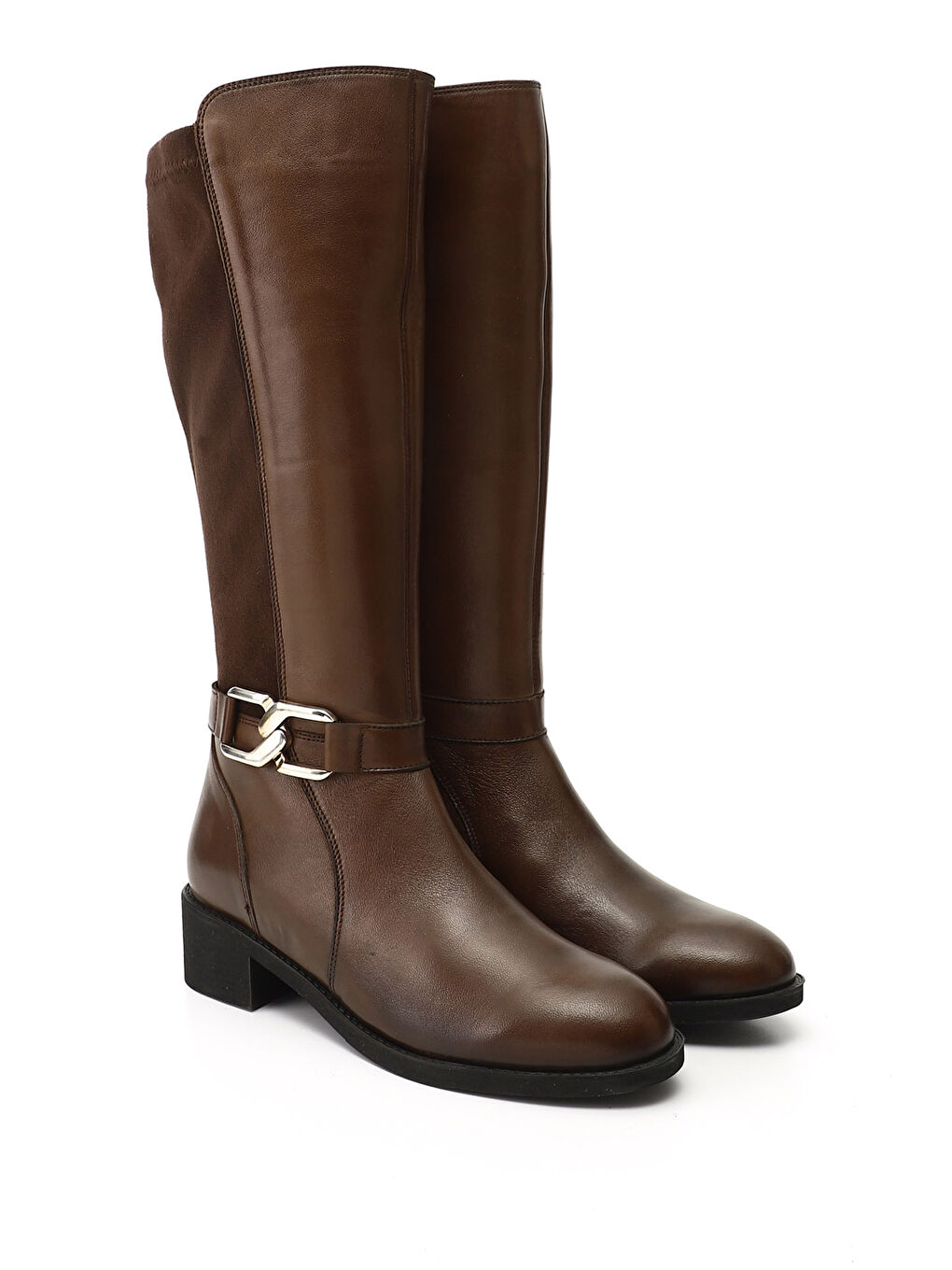 Kahverengi Kadın KAHVERENGİ Fermuarlı Kalın Topuklu Hakiki Deri Çizme-1