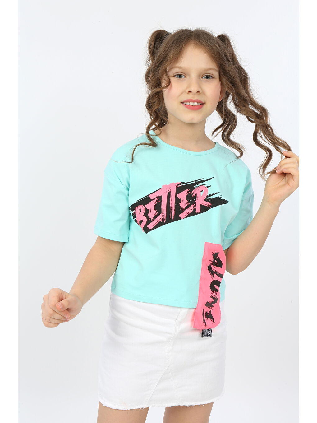 Yeşil Kız Çocuk Better Baskılı Tişört-3