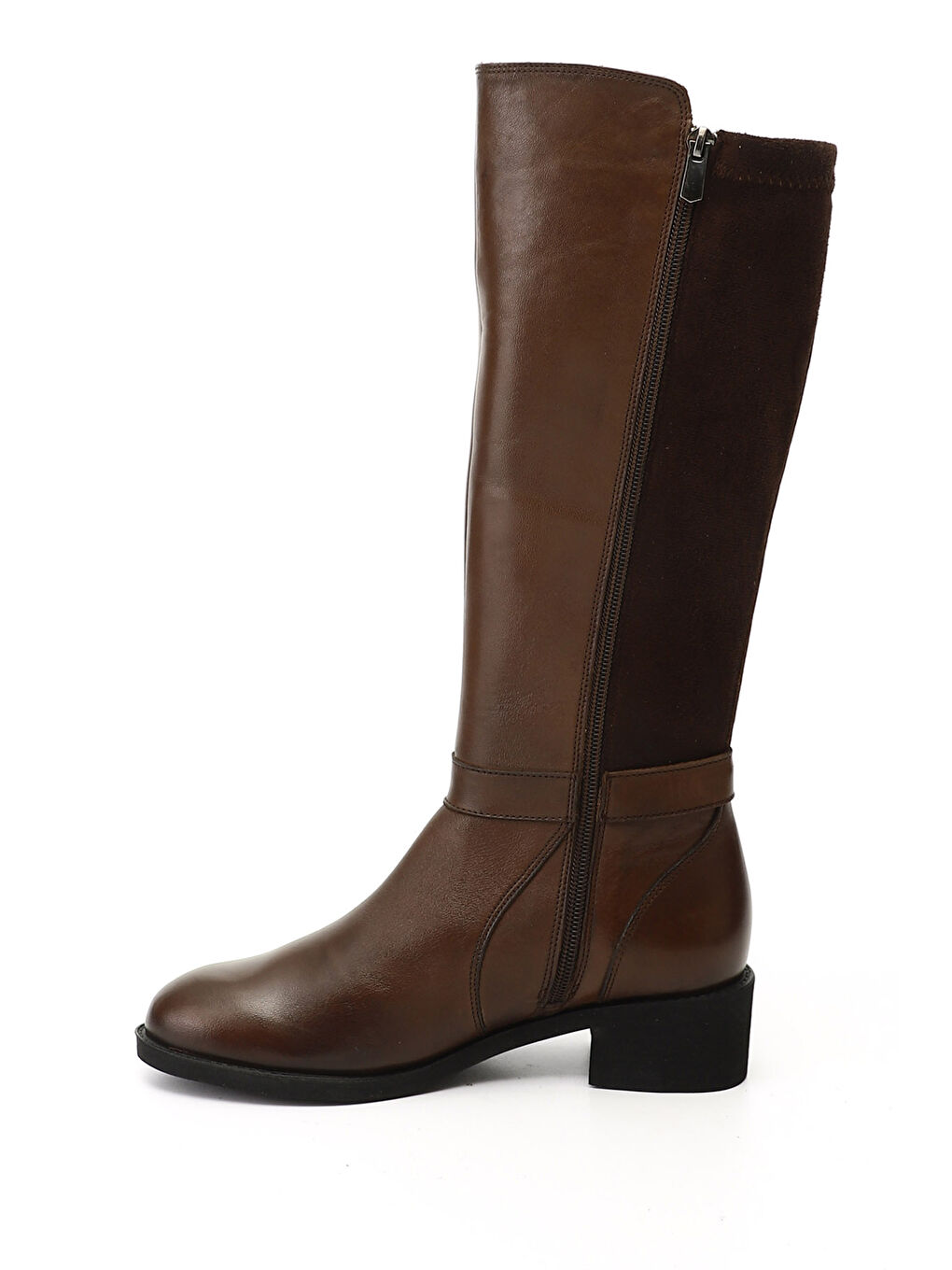 Kahverengi Kadın KAHVERENGİ Fermuarlı Kalın Topuklu Hakiki Deri Çizme-2