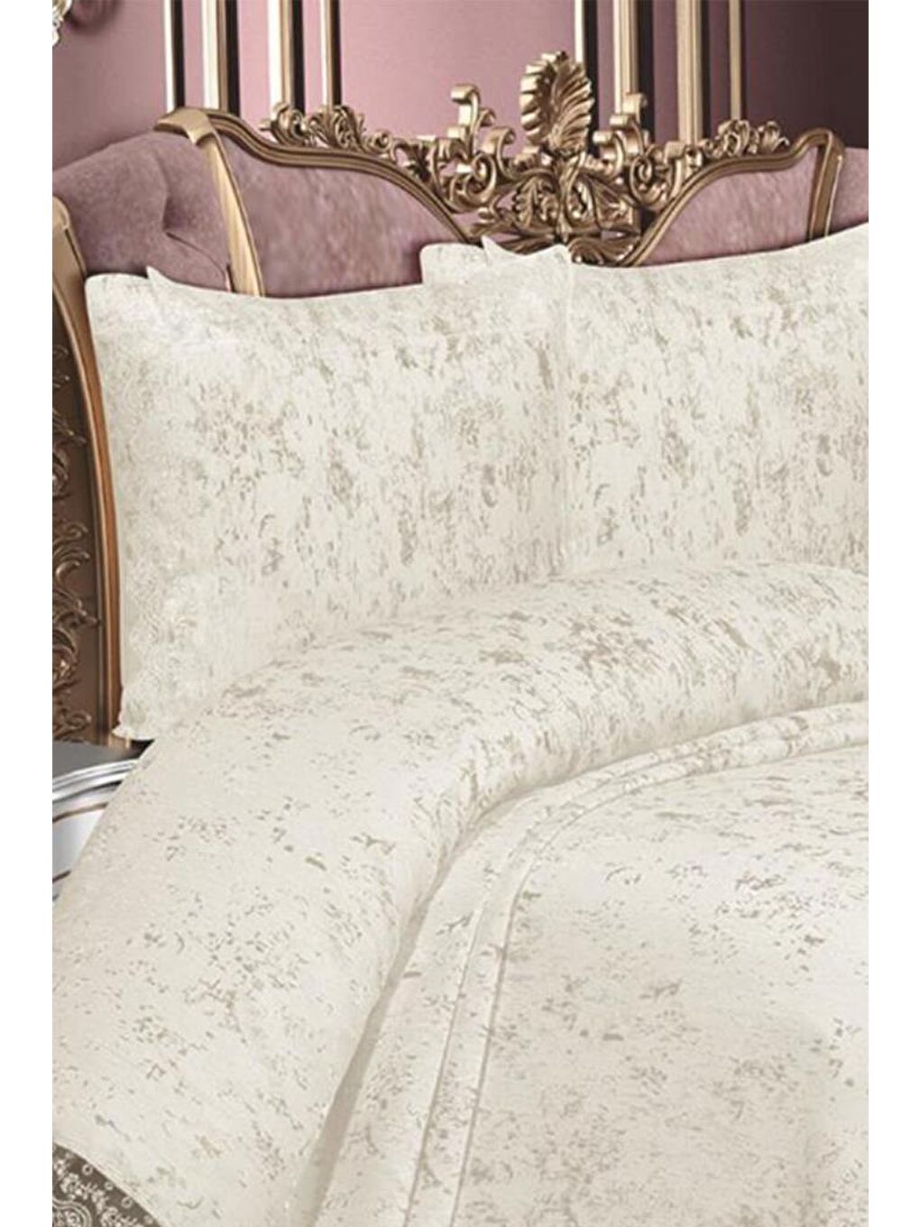 Ekru Fransız Güpürlü Çeyizlik Cloud Yatak Örtüsü Krem-4