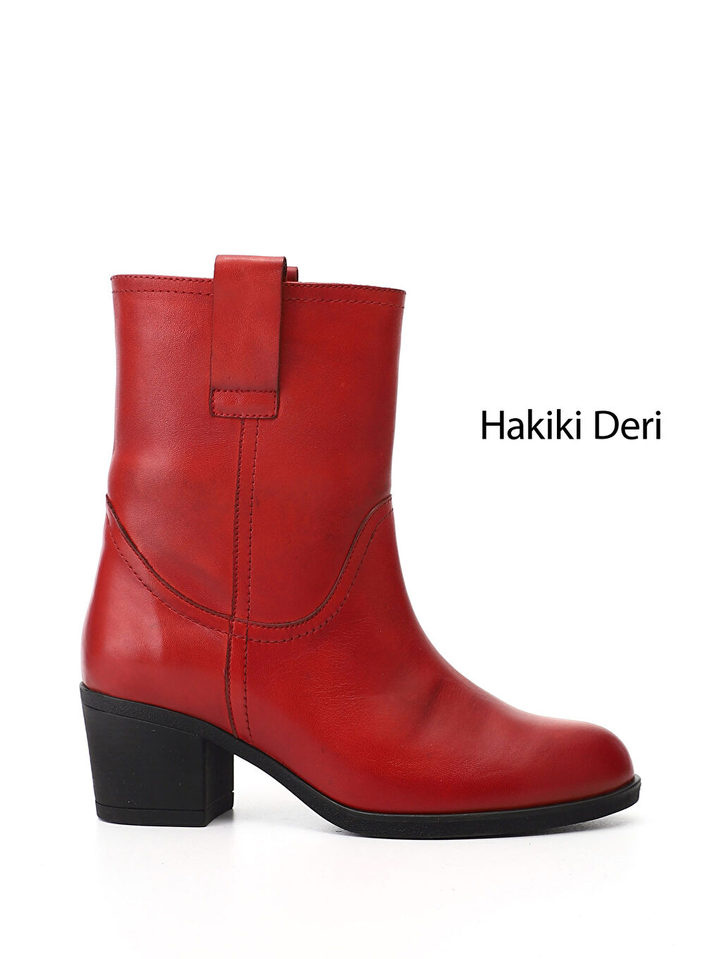 Kırmızı Kadın CANLI KIRMIZI Kalın Topuklu Hakiki Deri Bot