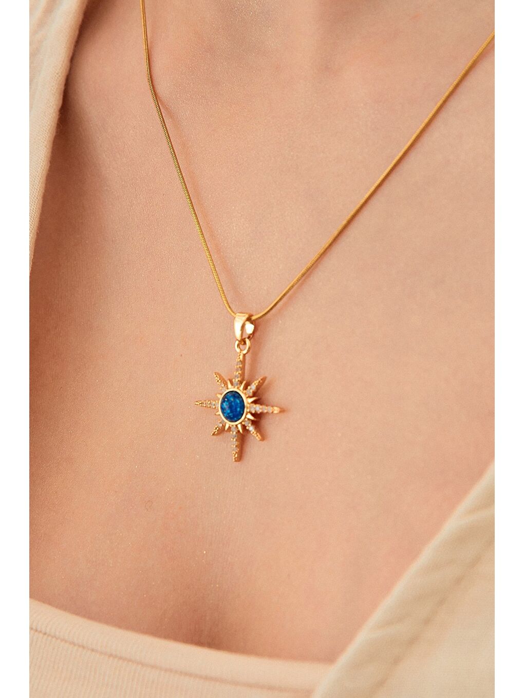 Sarı Güneş Ve Ay Çelik Kolye-1