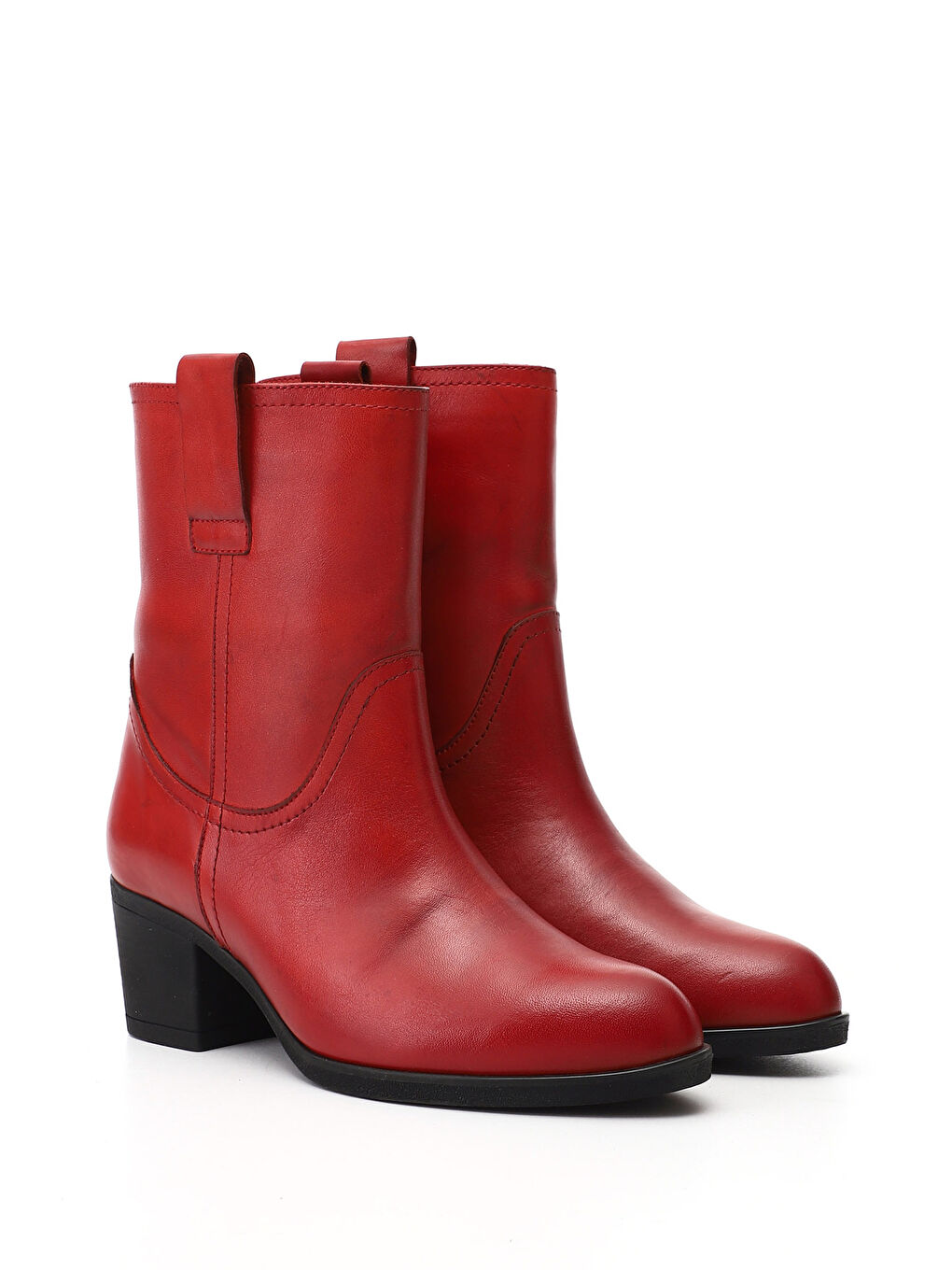 Kırmızı Kadın CANLI KIRMIZI Kalın Topuklu Hakiki Deri Bot-1