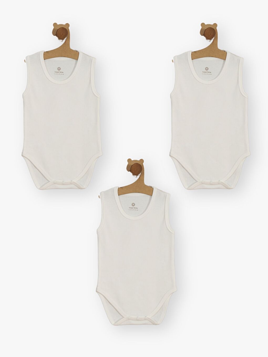 Ekru Bisiklet Yaka Kısa Kollu Pamuklu Unisex Bebek Çıtçıtlı Body 3'lü