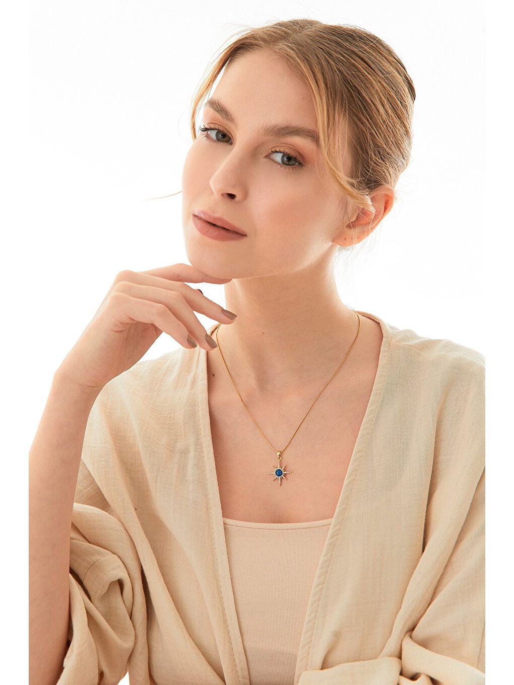 Sarı Güneş Ve Ay Çelik Kolye-2