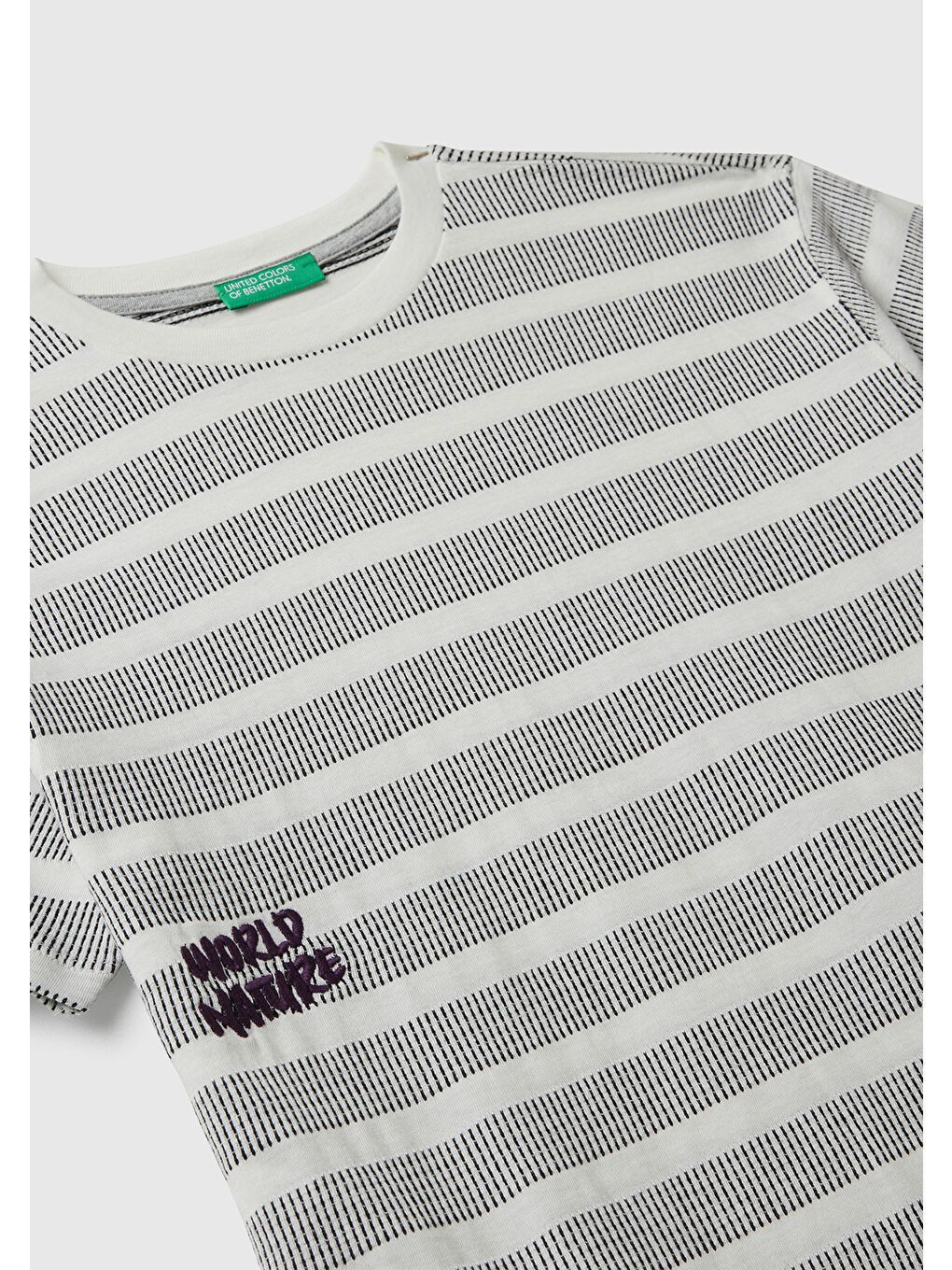 Erkek Çocuk Gri Çizgili Önü Yazı Detaylı Kolu Logo Etiketli Oversize T-shirt-2
