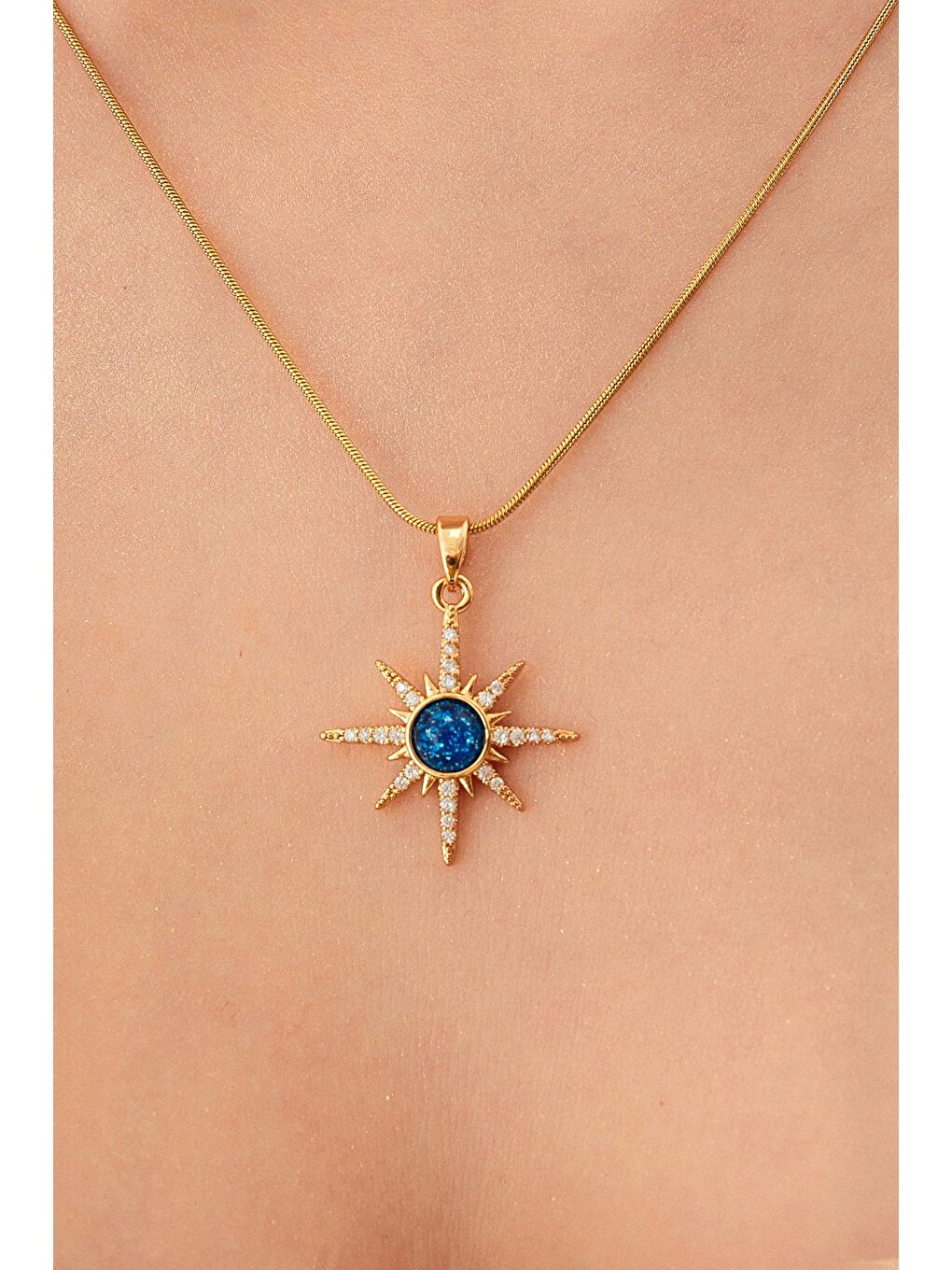 Sarı Güneş Ve Ay Çelik Kolye-3