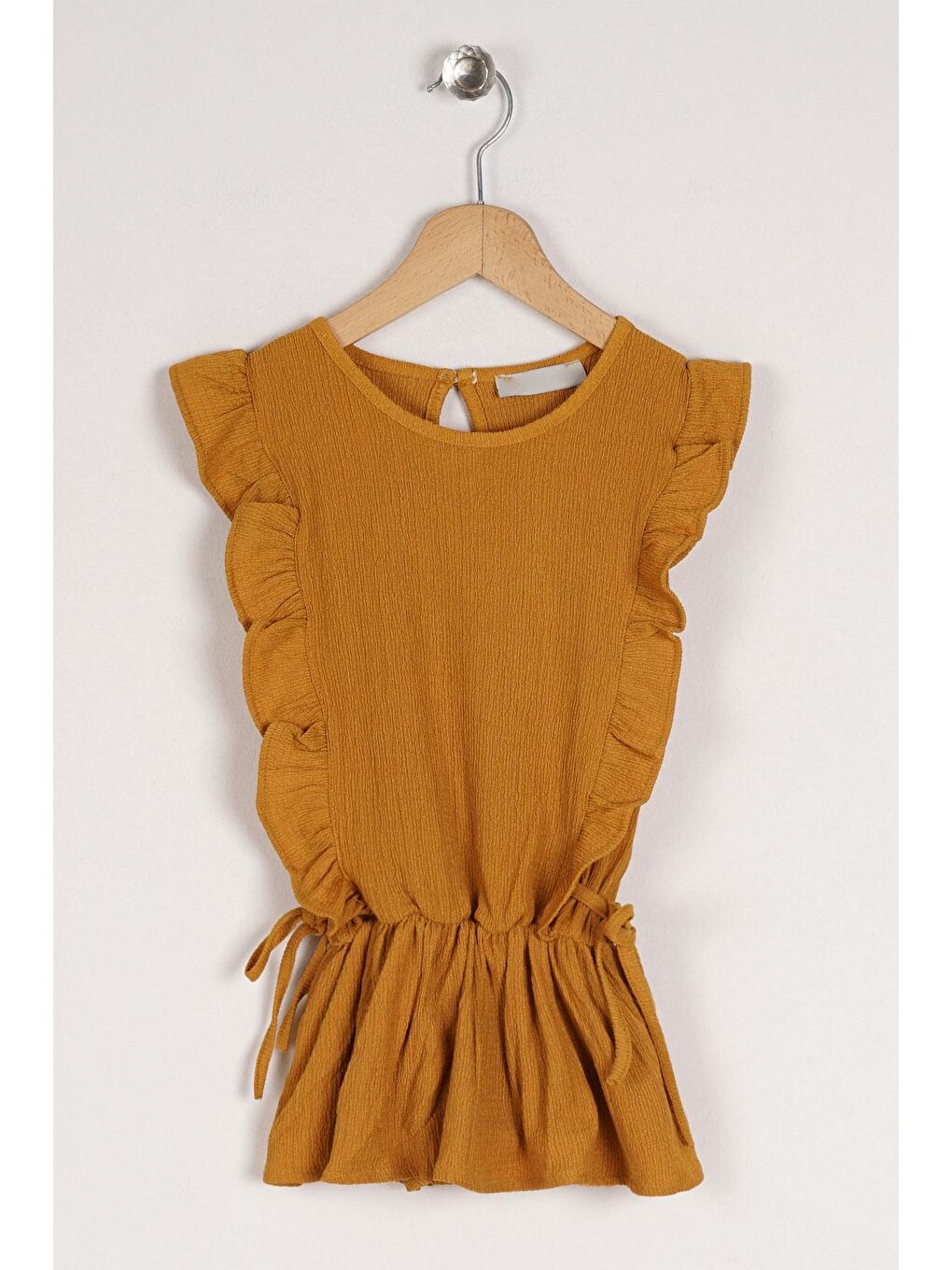 Sarı Bisiklet Yaka Fırfır Kol Beli Lastik Detaylı Hardal Renk Kız Çocuk Bluz-1