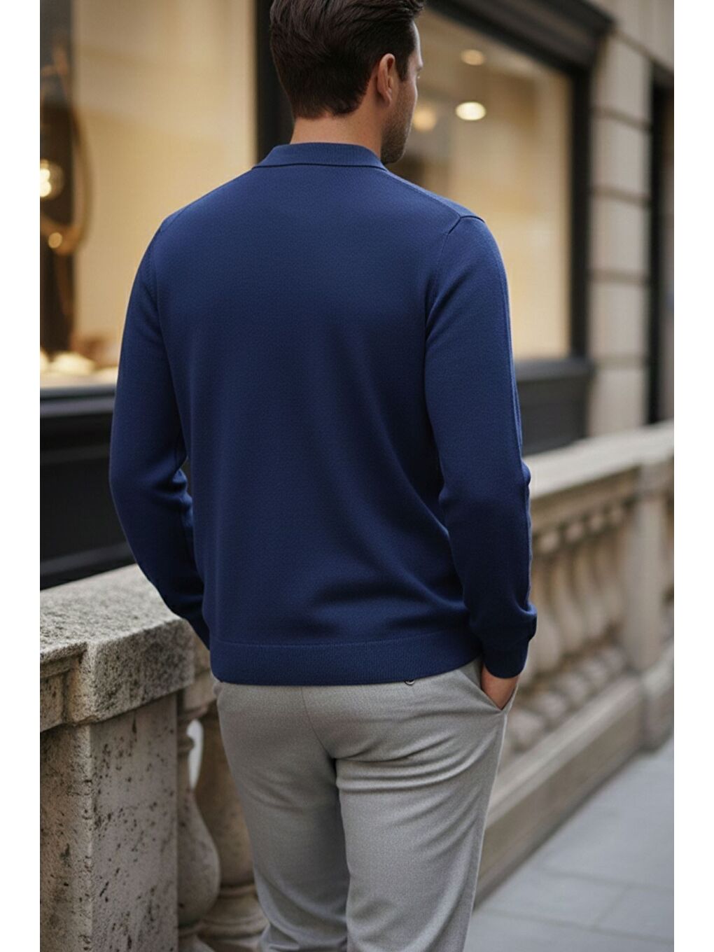 İndigo Erkek Polo Yaka Kendinden Desenli Triko Kazak-2