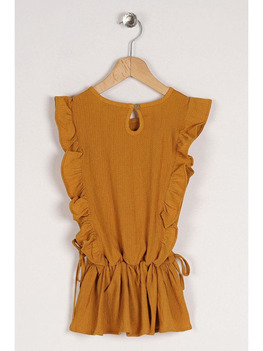 Sarı Bisiklet Yaka Fırfır Kol Beli Lastik Detaylı Hardal Renk Kız Çocuk Bluz-2