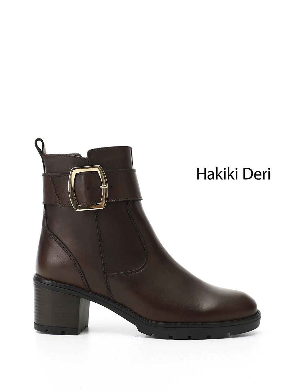 Kahverengi Kadın TÜTÜN KAHVE Fermuarlı Kalın Topuklu Hakiki Deri Bot