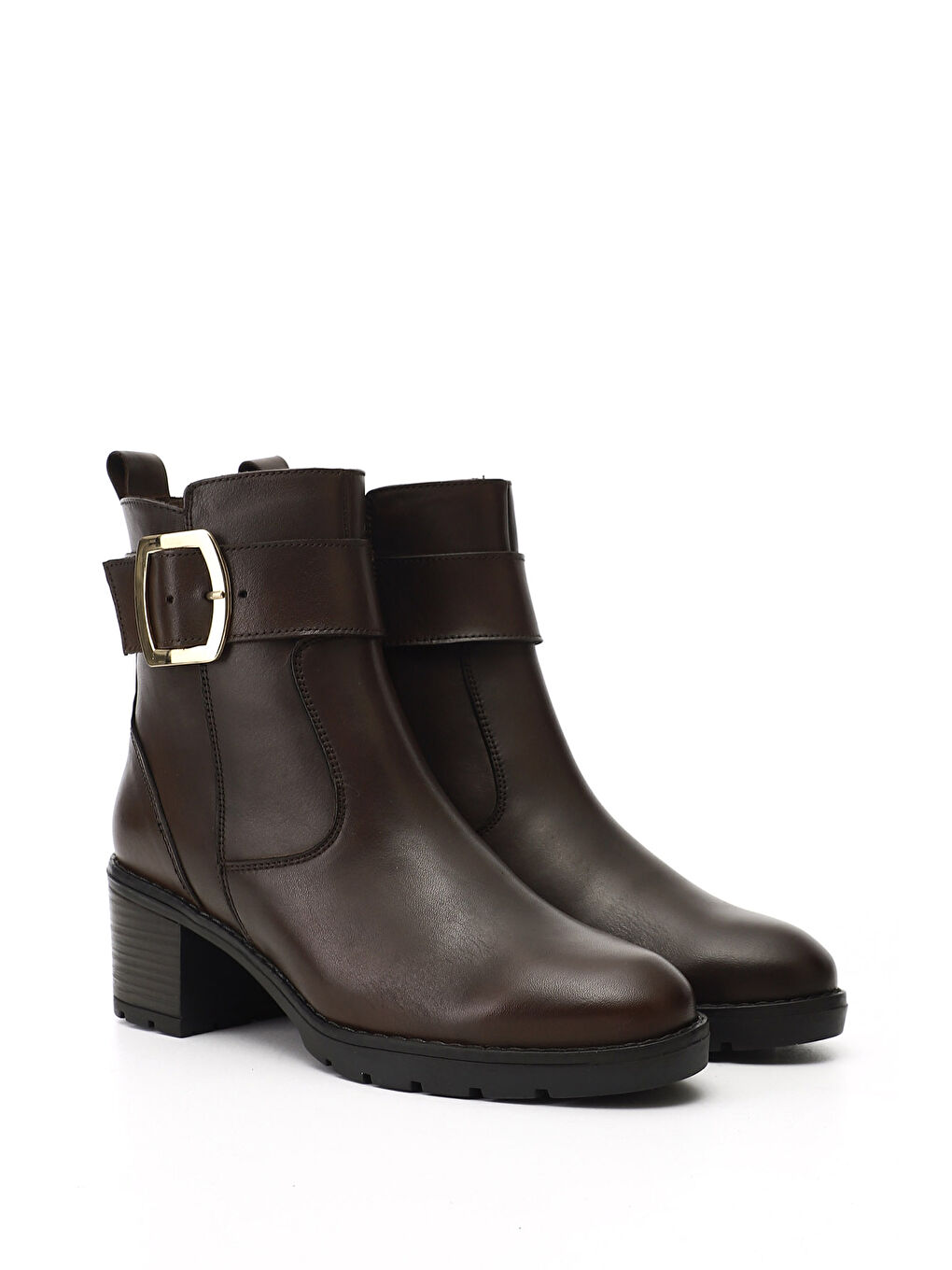 Kahverengi Kadın TÜTÜN KAHVE Fermuarlı Kalın Topuklu Hakiki Deri Bot-1