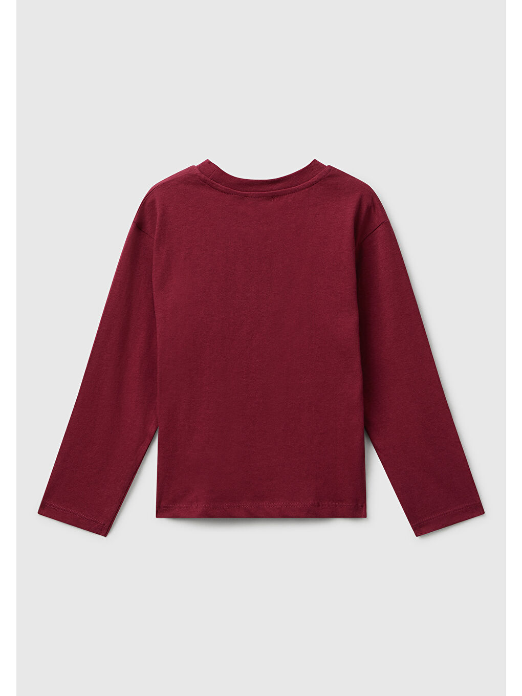 Kız Çocuk Bordo Önü Parıltılı Baskılı Bisiklet Yaka Uzun Kollu T-shirt-1