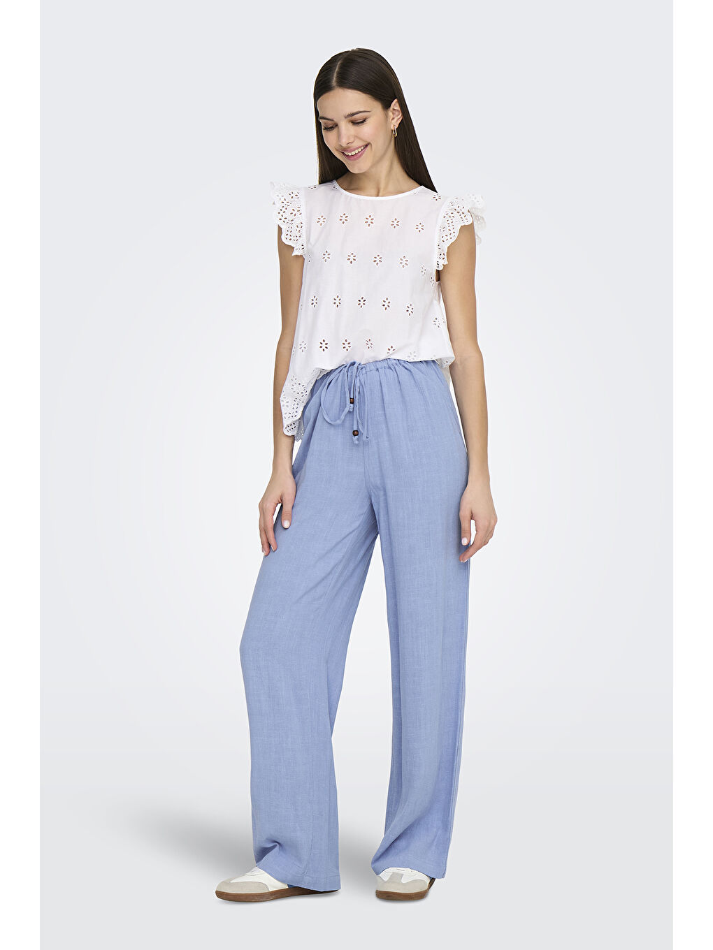 Mavi Onlsolvi Regular Fit Normal Bel Geniş Paça Keten Karışımlı Pantolon 15338692-1