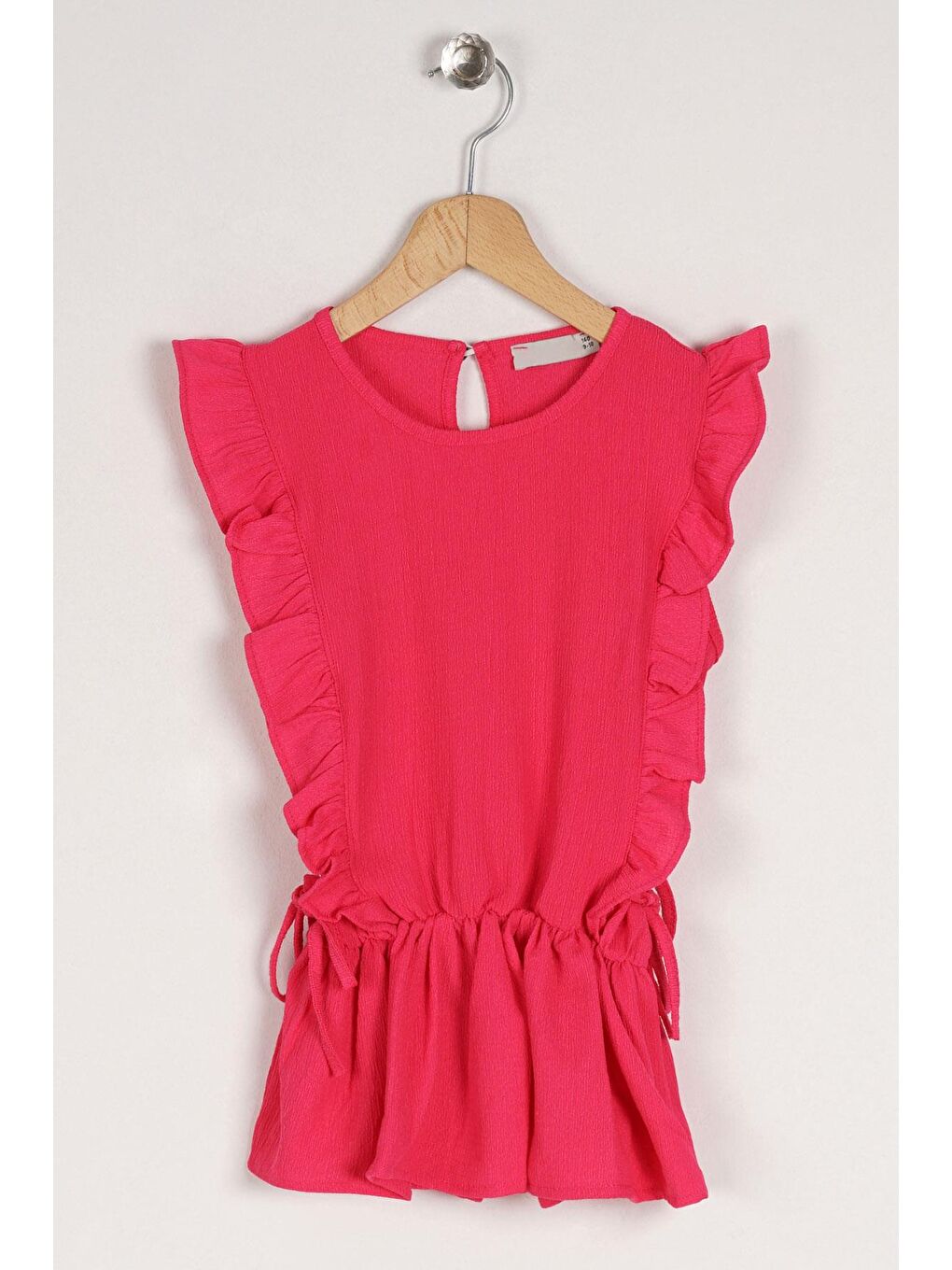 Bisiklet Yaka Fırfır Kol Beli Lastik Detaylı Fuşya Renk Kız Çocuk Bluz-1