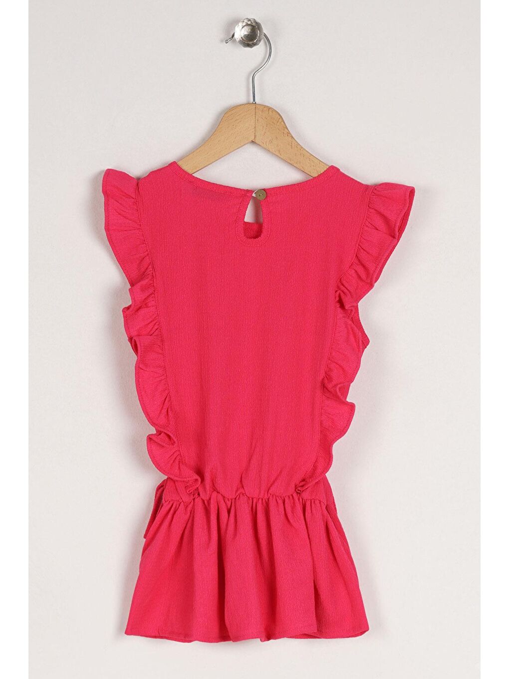 Bisiklet Yaka Fırfır Kol Beli Lastik Detaylı Fuşya Renk Kız Çocuk Bluz-2