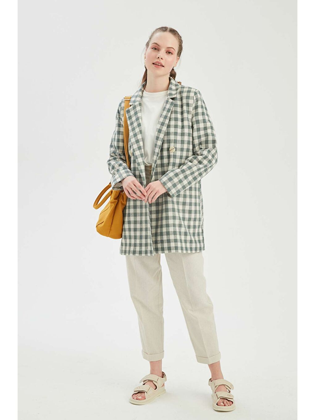 Kahverengi Çift Gözlü Kanvas Tote Bag Hardal-1