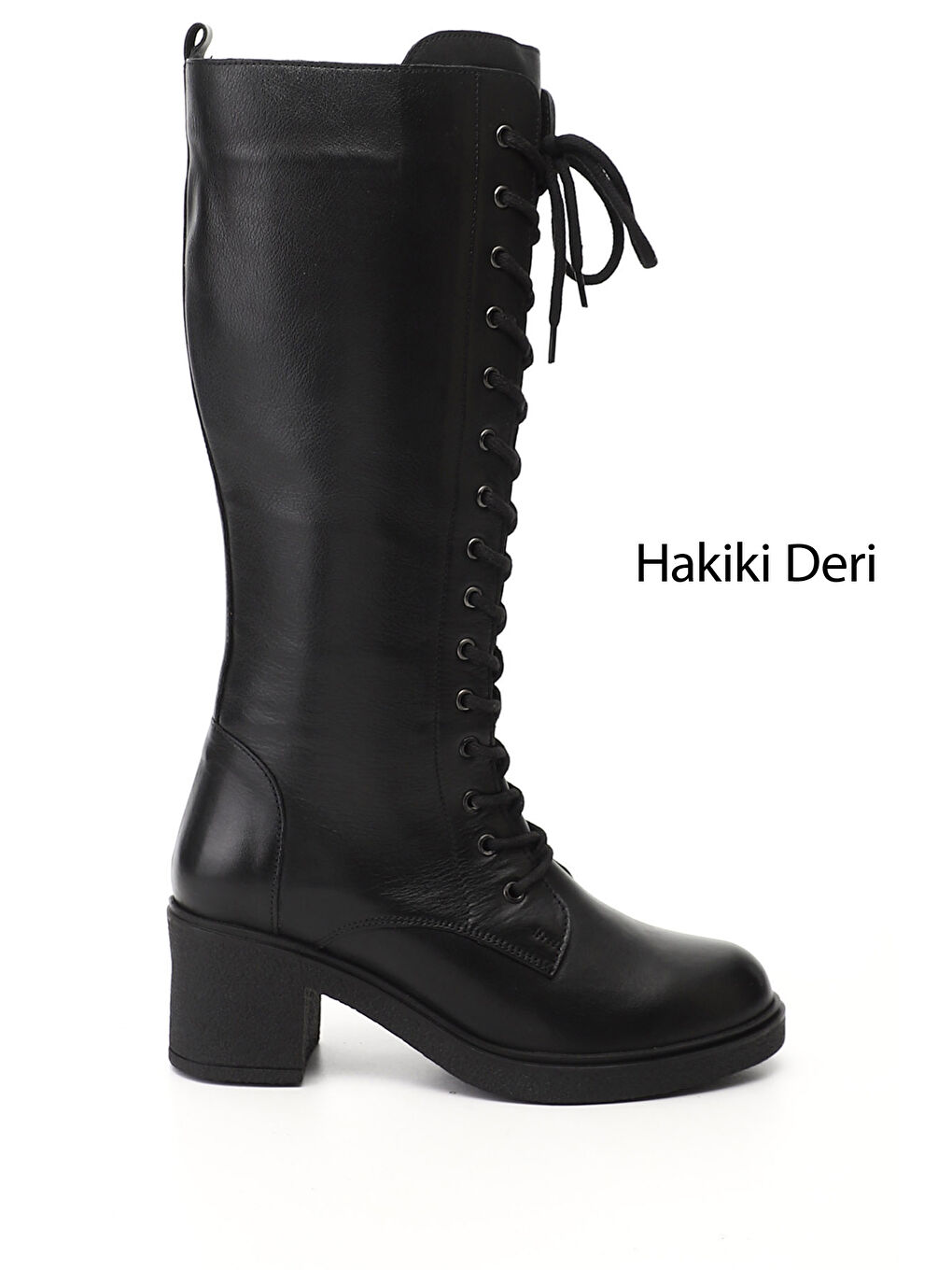 Siyah Kadın SİYAH Fermuarlı Kalın Topuklu Hakiki Deri Postal Çizme