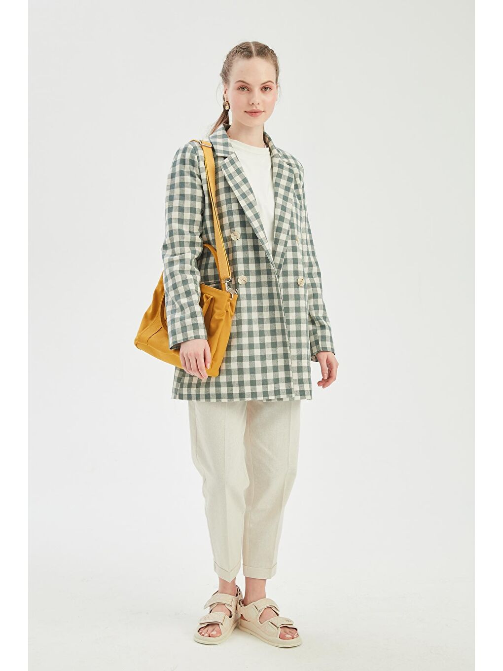 Kahverengi Çift Gözlü Kanvas Tote Bag Hardal-2