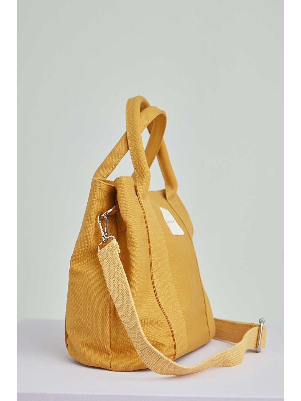 Kahverengi Çift Gözlü Kanvas Tote Bag Hardal-4