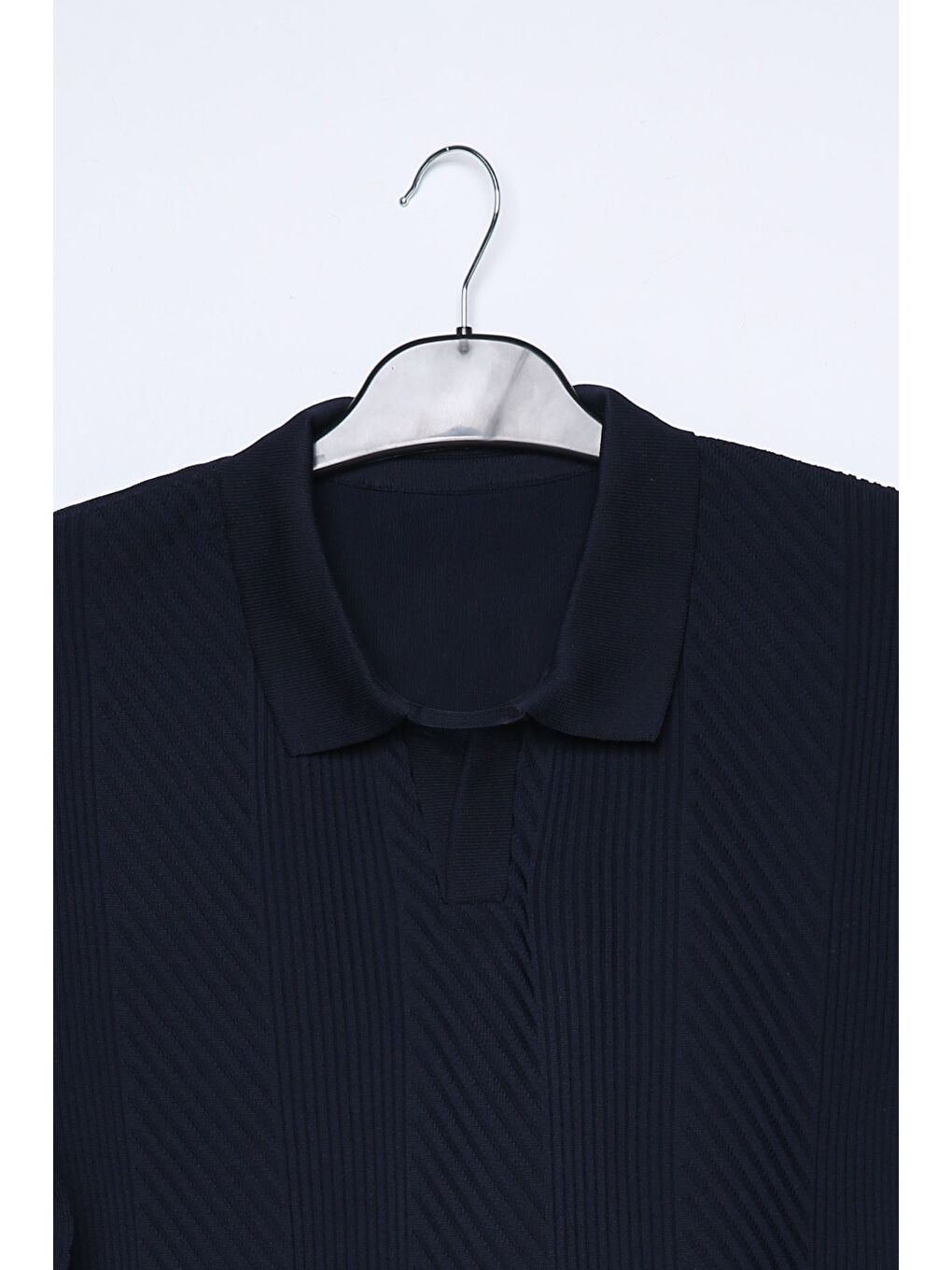 Lacivert Erkek Polo Yaka Kendinden Desenli Triko Kazak-3