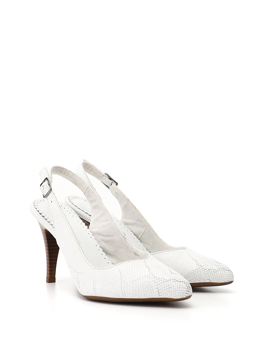 Beyaz Kadın CANLI BEYAZ İnce Topuklu Arkası Açık Hakiki Deri Ayakkabı-1