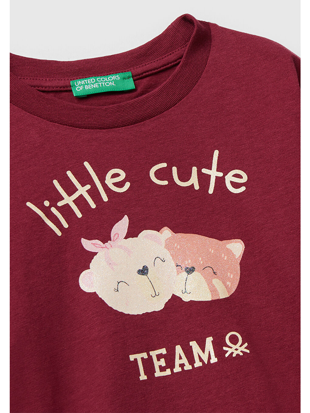 Kız Çocuk Bordo Önü Parıltılı Baskılı Bisiklet Yaka Uzun Kollu T-shirt-2