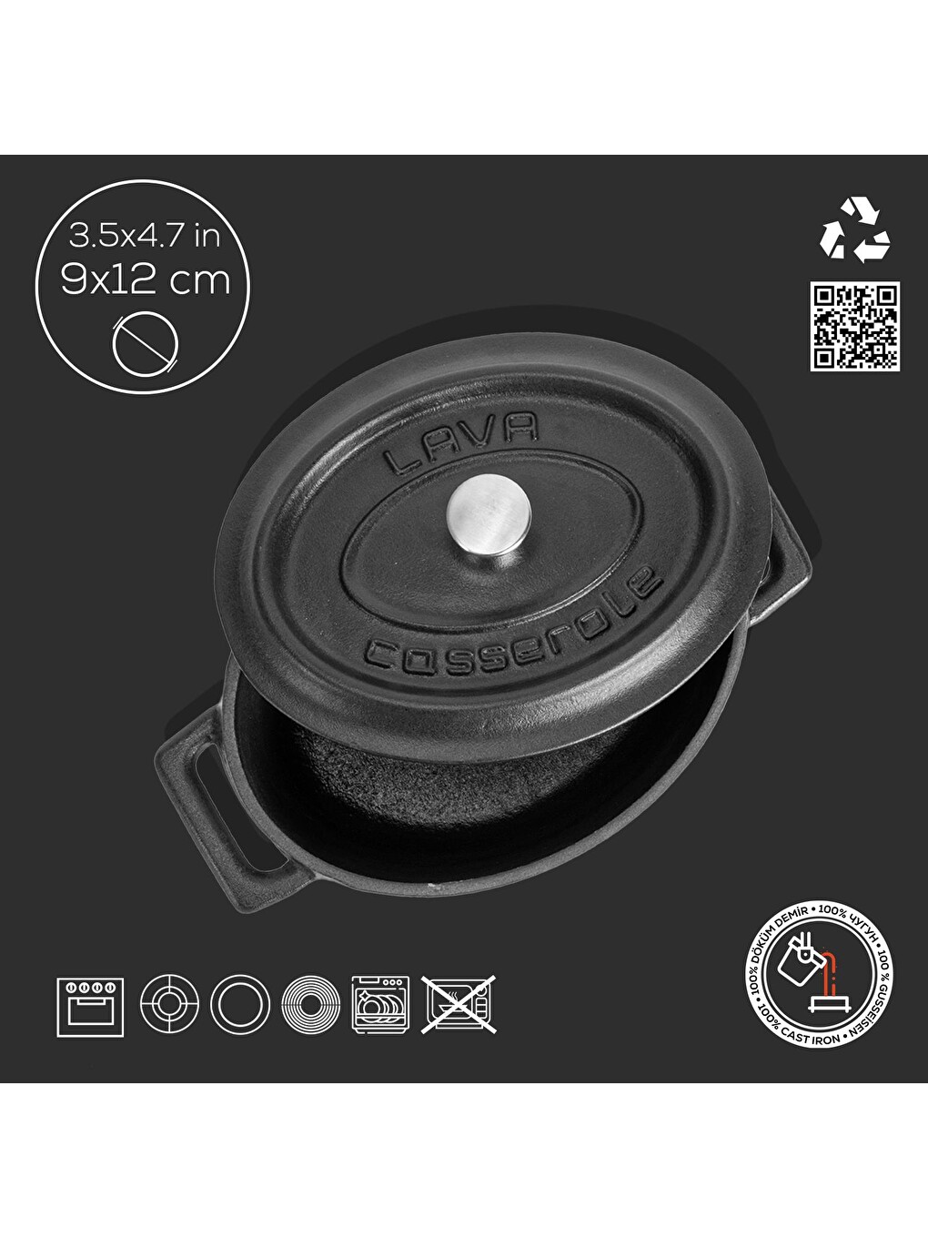 Siyah Mini Oval Tencere Trendy Serisi Ölçü 9x12cm.-3