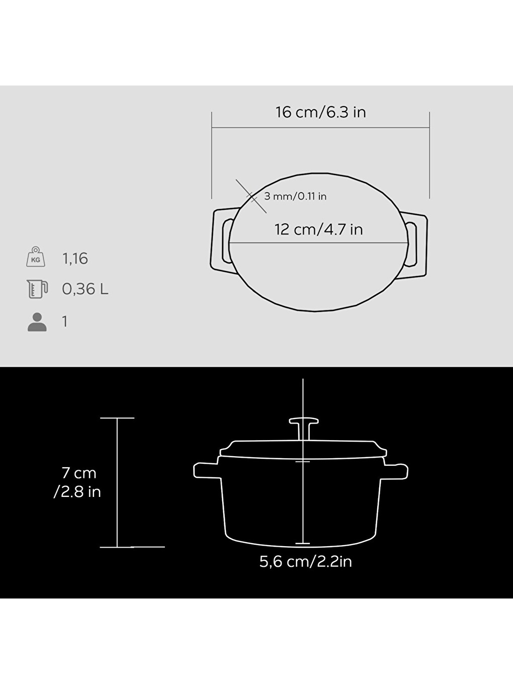 Siyah Mini Oval Tencere Trendy Serisi Ölçü 9x12cm.-4