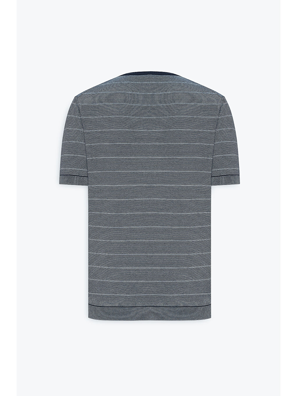 Erkek Lacivert-Beyaz Standart Fit Normal Kesim %100 Pamuk Çizgili Bisiklet Yaka Triko Tişört-8