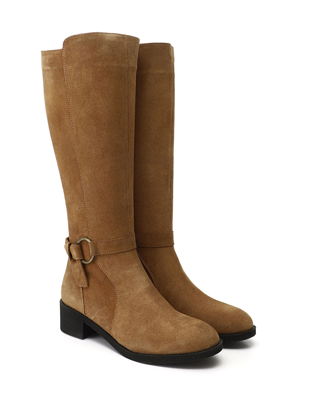 Kahverengi Kadın KAHVERENGİ-TABA Fermuarlı Kalın Topuklu Hakiki Deri Çizme-1