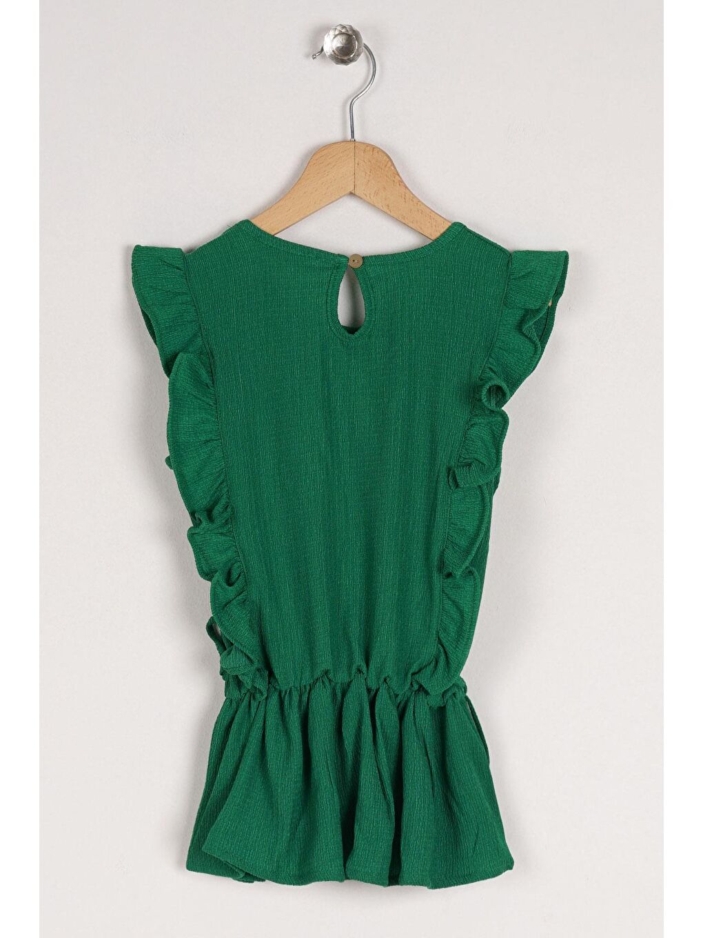 Bisiklet Yaka Fırfır Kol Beli Lastik Detaylı Koyu Yeşil Renk Kız Çocuk Bluz-2