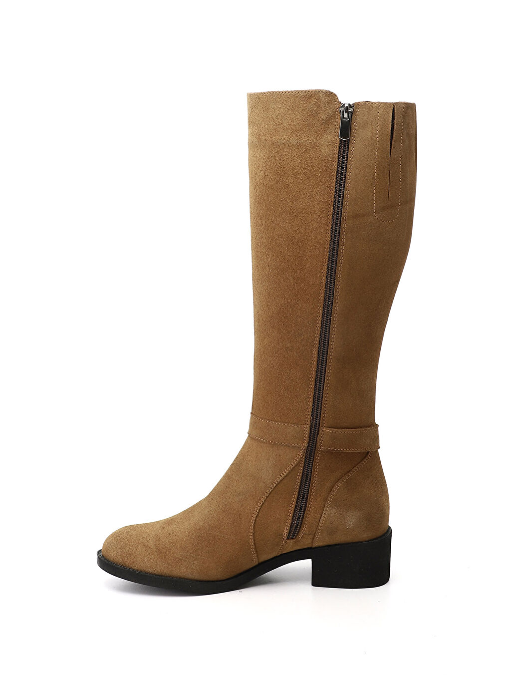 Kahverengi Kadın KAHVERENGİ-TABA Fermuarlı Kalın Topuklu Hakiki Deri Çizme-2