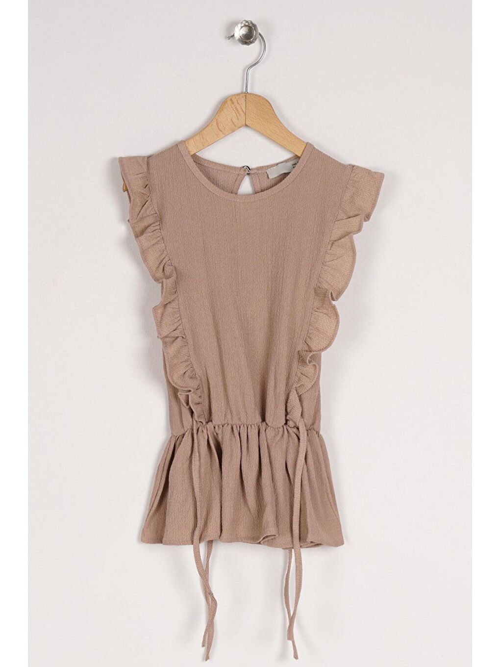 Bisiklet Yaka Fırfır Kol Beli Lastik Detaylı Bej Renk Kız Çocuk Bluz