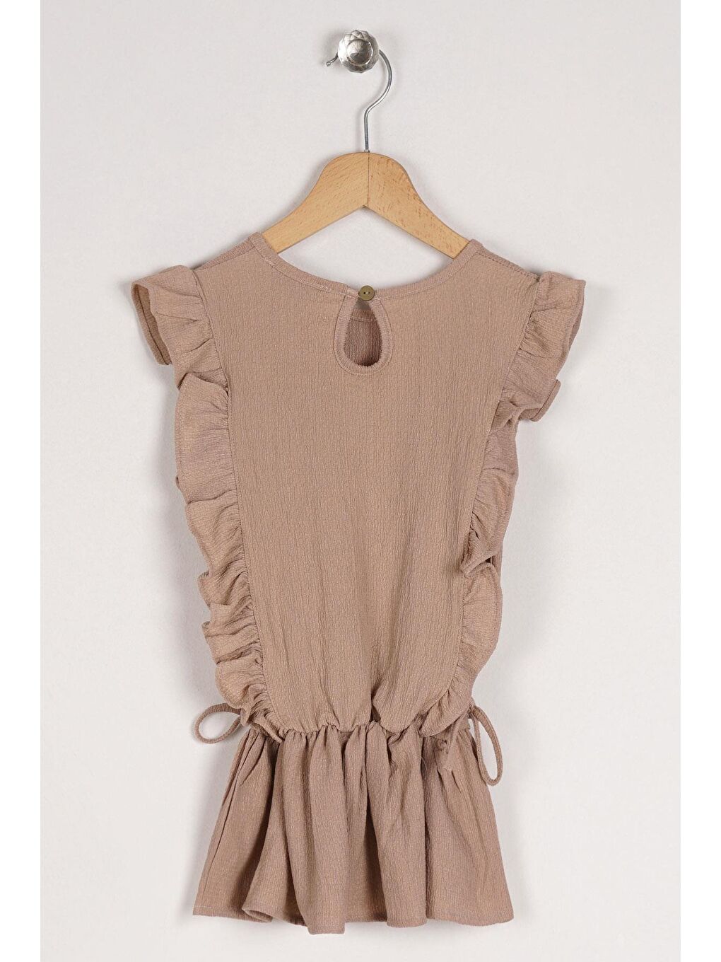 Bisiklet Yaka Fırfır Kol Beli Lastik Detaylı Bej Renk Kız Çocuk Bluz-2