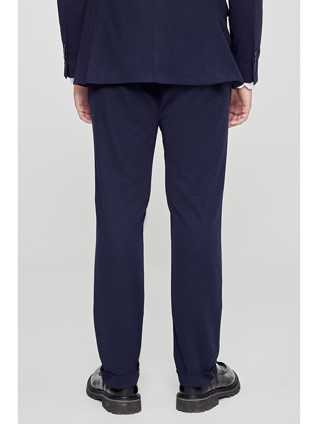 Erkek Lacivert Slim Fit Dar Kesim Mono Yaka Beli Bağlamalı Kapak Cepli Esnek Takım Elbise-7