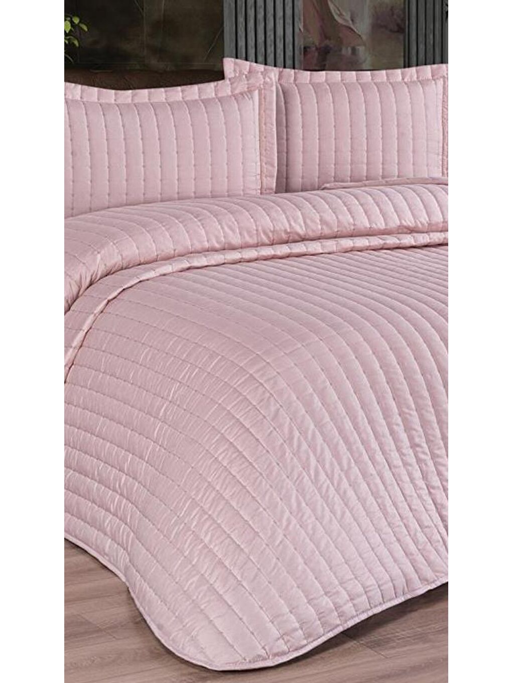 Pembe Dublin Çift Kişilik Kapitoneli Yatak Örtüsü Pudra-5