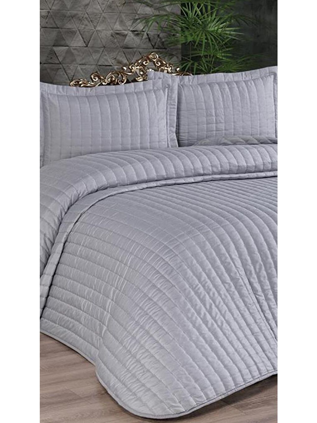 Dublin Çift Kişilik Kapitoneli Yatak Örtüsü Gri-5