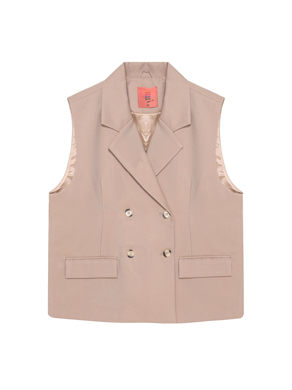 Kruvaze Yaka Düğmeli Yelek Ceket Bej