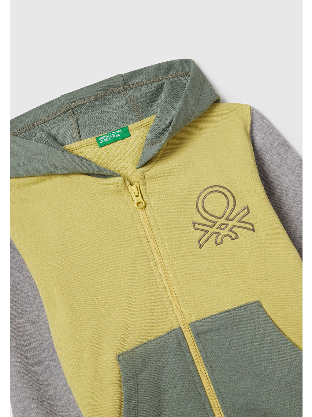 Erkek Çocuk Sarı-Gri Önü Logo Baskılı Fermuarlı Kapüşonlu Sweatshirt-2