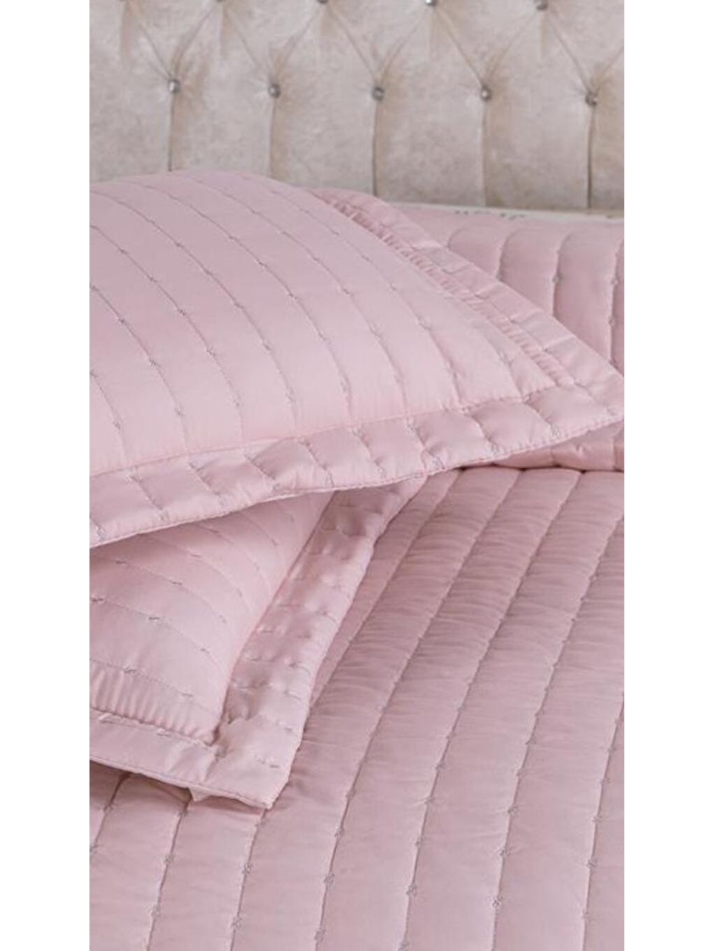 Pembe Dublin Çift Kişilik Kapitoneli Yatak Örtüsü Pudra-7