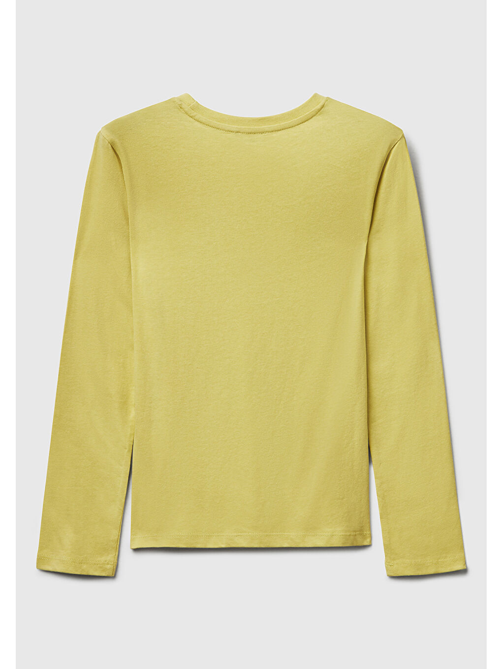 Sarı Kız Çocuk Hardal Önü Simli Baskılı Ribana Yakalı Uzun Kollu T-shirt-1