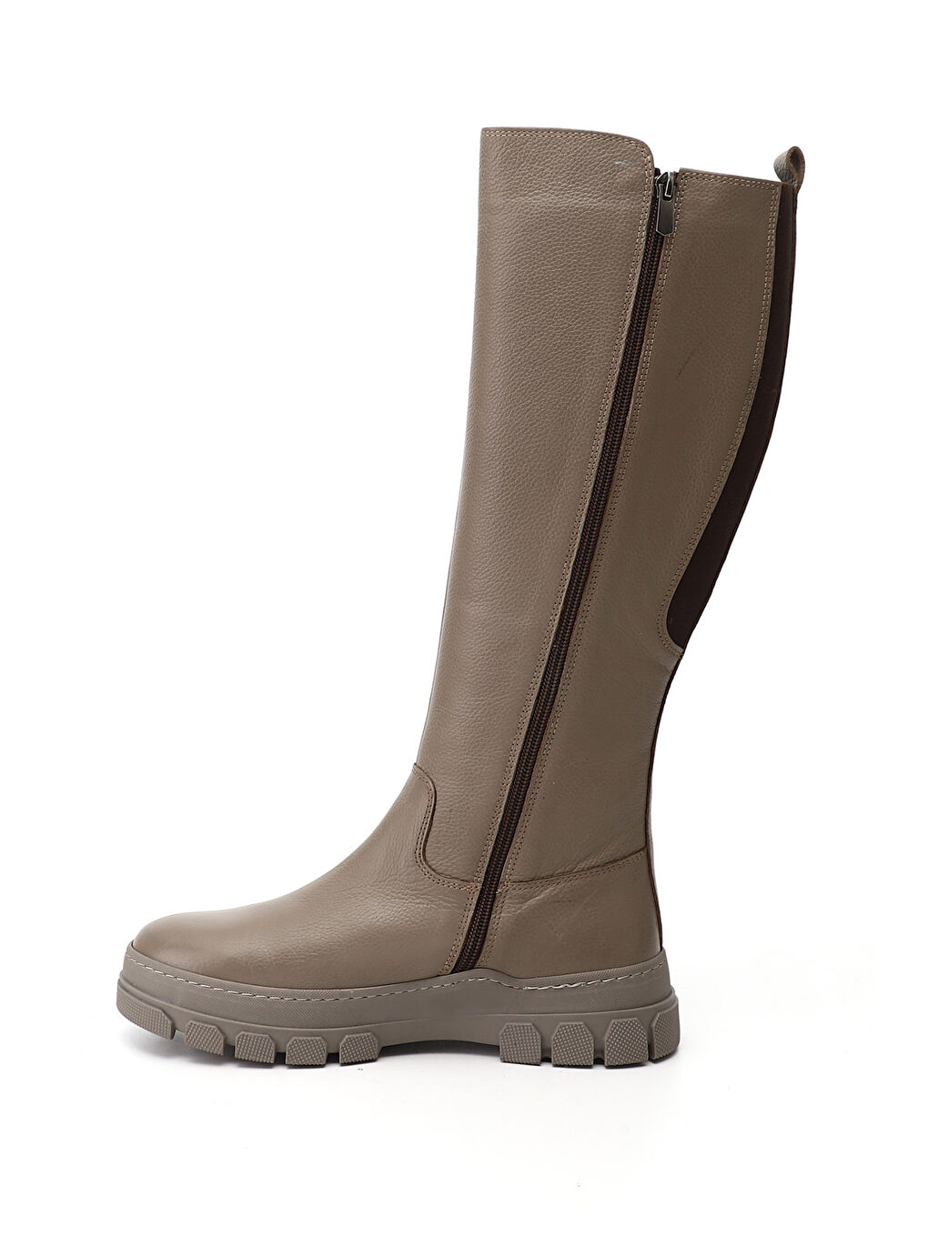 Bej Kadın BEJ-VİZON Fermuarlı Kauçuk Taban Hakiki Deri Çizme-2