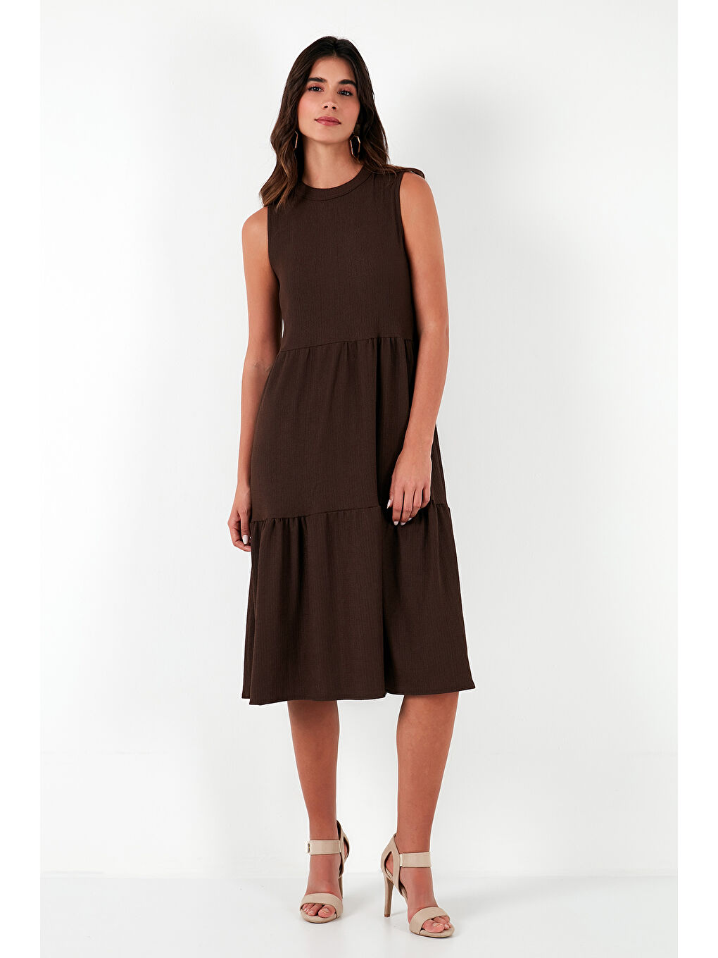 Kahverengi Regular Fit Kolsuz Midi Kadın Elbise 5869008-2