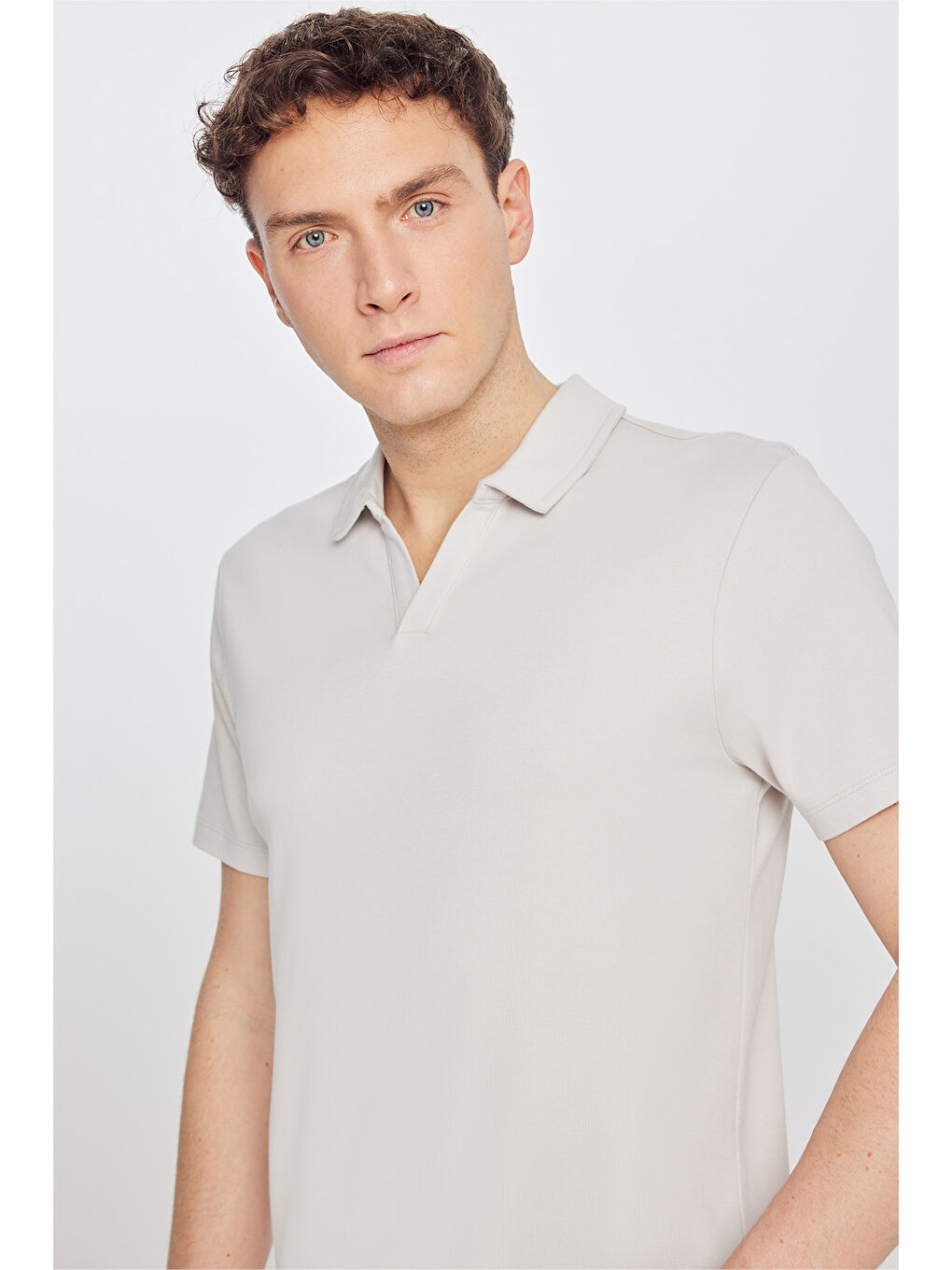 Bej Erkek Taş %100 Pamuk Slim Fit Dar Kesim Polo Yaka Tişört-3