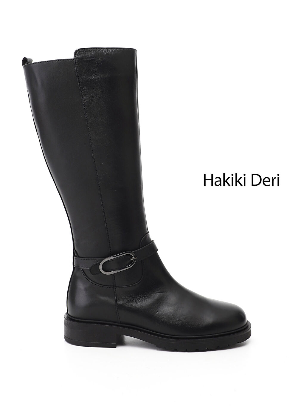 Siyah Kadın SİYAH Fermuarlı Kalın Topuklu Hakiki Deri Çizme