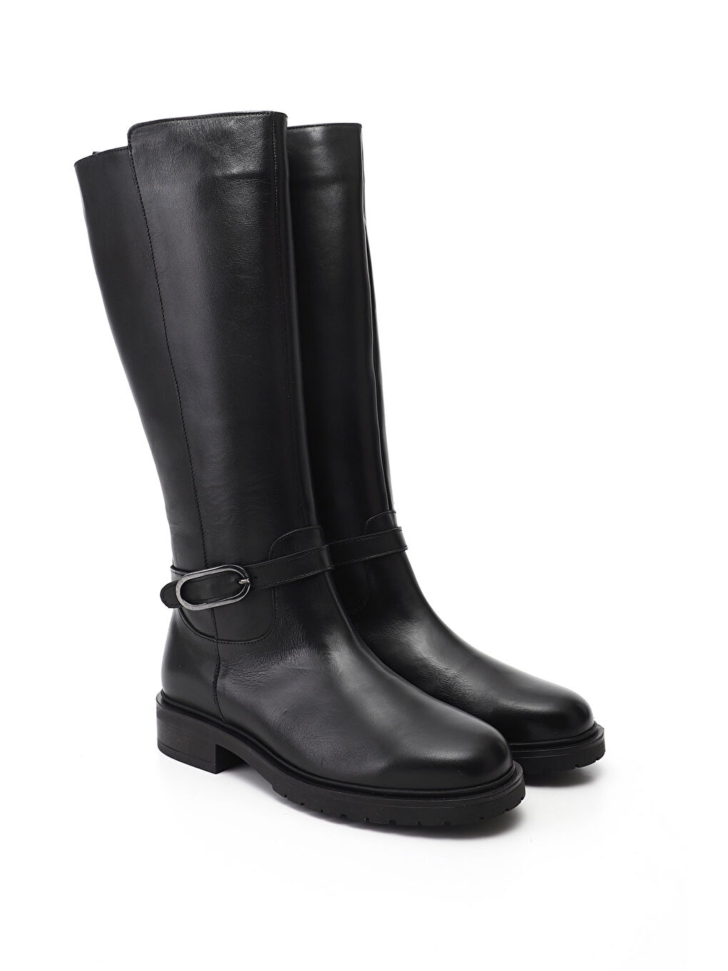 Siyah Kadın SİYAH Fermuarlı Kalın Topuklu Hakiki Deri Çizme-1
