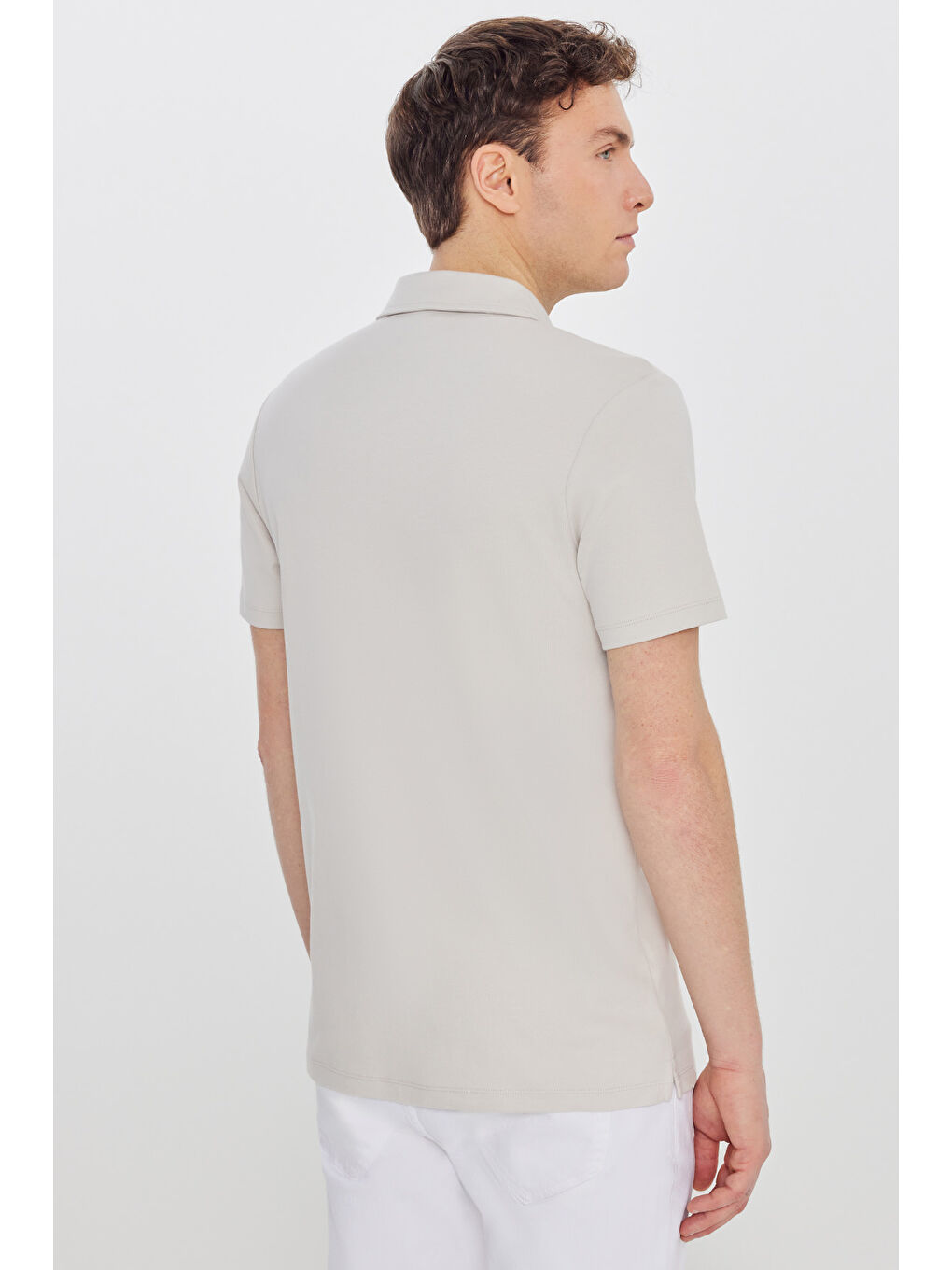 Bej Erkek Taş %100 Pamuk Slim Fit Dar Kesim Polo Yaka Tişört-4